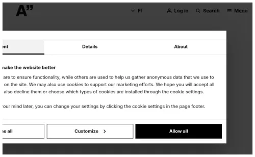 Top navigation from Aalto Design System