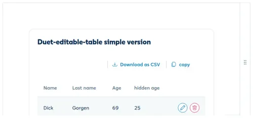 Editable Table from Duet Design System