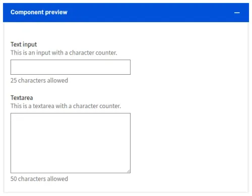 Character Count from United States Web Design System